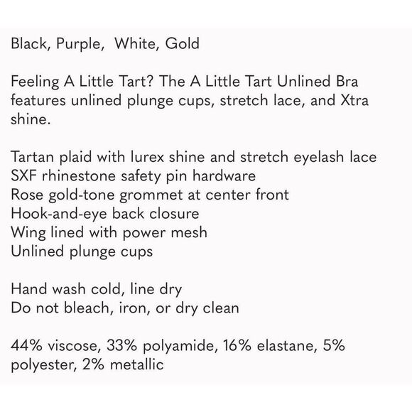 Savage X A Little Tart Black Purple Plaid Unlined Bra 34D - Picture 2 of 5